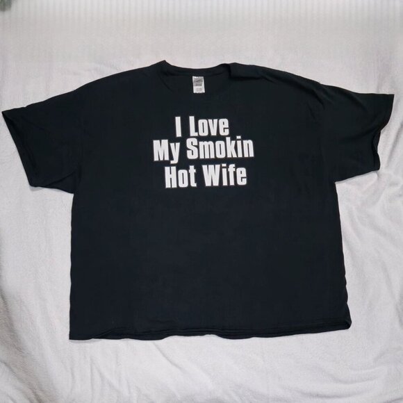 Canvas Funny Husband Tee ✦ Black 4XL Cotton Shirt ✦ I Love My Smokin’ Hot Wife - Picture 2 of 6